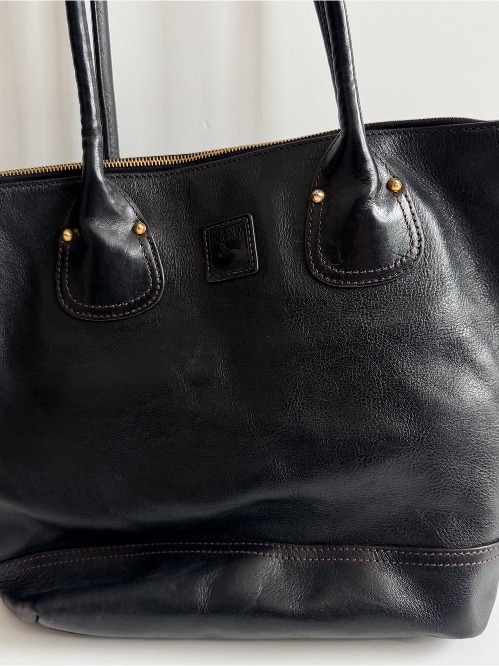 Dooney & Bourke Black Leather Tote with Gold Hardware